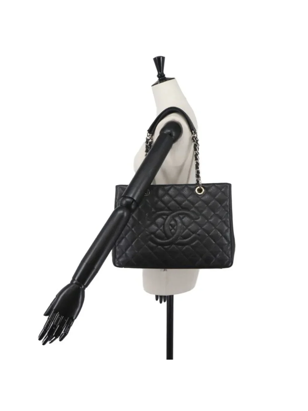Chanel Quilted Grand Shopping Chain Tote Bag GST Caviar Leather Black